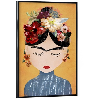 artboxONE Poster mit schwarzem Rahmen 75x50 cm Frida Kahlo Menschen Frida (Yellow Version) - Bild Frida Female Frau