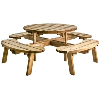 Picknicktisch Hasslebro aus Kiefernholz, skandinavischer Stil, rund, natur, für 4–8 Personen, mit Schirmloch