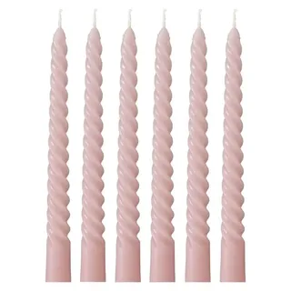 Kerzen Set von 6 - Gedrehte Stabkerzen - Altrosa Tischkerzen - Spiralkerzen - Höhe 20 cm - Brenndauer 4 Stunden - Stabkerze