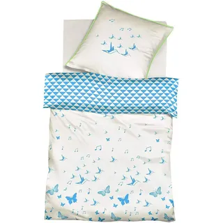 fleuresse Bettwäsche Fleuresse Elba Bettwäsche 135x200 Schmetterlinge Wende blau weiß 14370, Renforce, 2 teilig blau|weiß