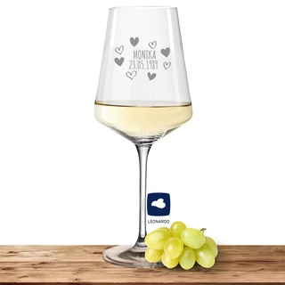 Deitert Leonardo Weißweinglas mit Namen oder Wunschtext graviert - PUCCINI - großes 560ml Glas - personalisiertes Weinglas als Geschenkidee für Männer und Frauen, Motiv Herzrahmen