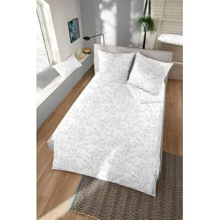 Dormisette Bettwäsche Dormisette Edel Biber Bettwäsche 155x220 Blätter Rispen weiß silber, Biber, 2 teilig, perfekt für kalte Wintermonate weiß