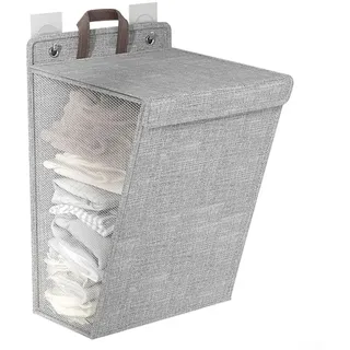 Marchfunny Wandmontierter faltbarer Wäschekorb mit wasserdichter Abdeckung, Leinen- und PP-Material, für Badezimmer und Zuhause, Aufbewahrung von Kleidung (grau 58 x 41 x 15 cm)