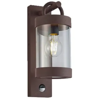 TRIO Leuchten LED Außen-Wandleuchte mit Bewegungsmelder, Höhe 33cm, Bewegungssensor, LED wechselbar, Warmweiß, Landhaus-Stil Wand Außenleuchte, Fassadenbeleuchtung inkl. E27 LED braun