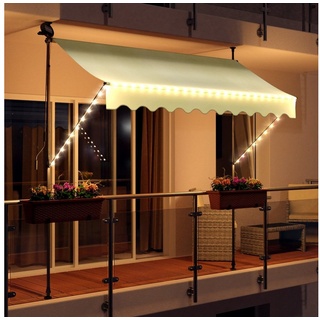 Swing&Harmonie Klemmmarkise LED - Balkonmarkise mit Kurbel Sonnenschutz Markise Terrasse Balkon 200/250/300/350 cm beige