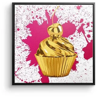 DOTCOMCANVAS® Leinwandbild Cupcake Splash, Leinwandbild Cupcake Splash Kuchen Pop Art quadratisch square schwarz