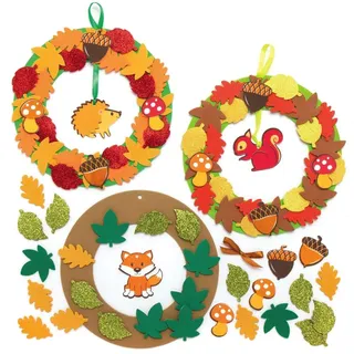 Baker Ross AX281 Herbstkranz-Kits, 3 Stück, Kinder-Kranzring zum Gestalten und Dekorieren, ideal für Herbst-, Kunst- und Bastelprojekte, ideal für Schule und Bastelgruppen