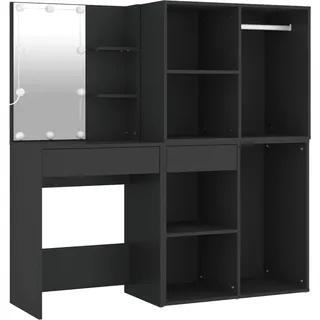 vidaXL LED-Schminktisch mit Schränken Schwarz Holzwerkstoff