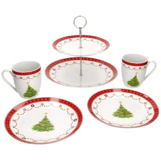 Mambocat 5tlg Weihnachtstraum Frühstücks-Set Etagere I 2 Personen aus Porzellan - 1x 161875 2x 162157 + 2x 162158