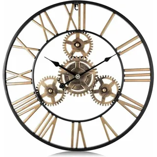 Wanduhr Gears Gold Giant Metal Industrial 50 Cm Quarz Wandpendel Römische Ziffern Geräuschlos Für Wohnzimmer Bar Restaurant