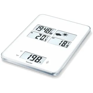 Beurer KS 80 Küchenwaage (5 in 1 Waage mit integrierter Wetterstation, Uhrzeit, Weckfunktion und Timer)