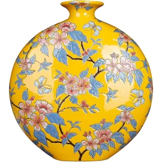 KJHONG Vase Tischplatte Blume Vase Keramik Vase Neue Chinesische Handgemachte Emaille Gemalt Porzellan Vasen 13, 4 Zoll Große Gelbe Keramik Blume Vase Wohnzimmer