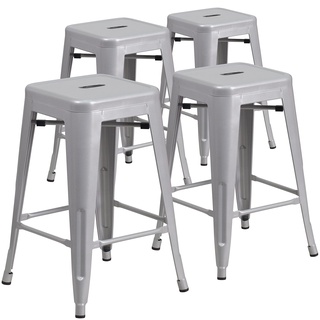 Flash Furniture Bunter Hocker aus Metall für Restaurants, Kunststoff, verzinkter Stahl, Silber, 4 Stück in der Packung