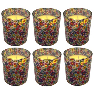 Kerzen im Glas ohne Duft - 24er Kerzen Set - Ø 7,2 bzw. 6,5 cm - Höhe 8 cm - 30 Std. Brennzeit - Blumen Motiv - Sparangebot