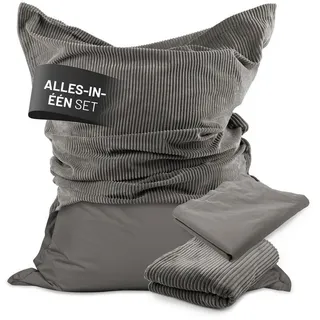 Lumaland Sitzsack Classic XXL All-in-One Set - 2 Bezüge (In-/Outdoor) - 140x180 cm grau