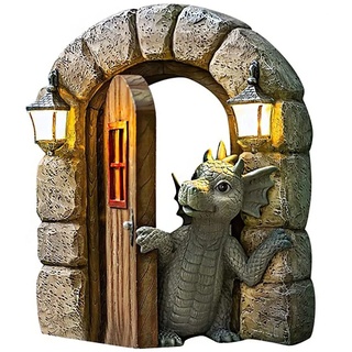 Guidre Gartendrachen Figuren Deko, Drache Gartenfigur Polyresin, Offene Tür Drache, Drachen Deko Figuren Familie als niedliche Drachen Deko, Outdoor-Garten dekorative Drachen Dekoration (A)