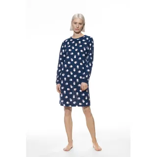 Nachthemd MEY "Scribbled Dots", Damen, Gr. 40, N-Gr, blau (deep marine), Single Jersey, Obermaterial: 100% Baumwolle, bequem knielang, Rundhals, angesetztes Bündchen, Kleider Nachthemd, mit Allover-Punkte-Print