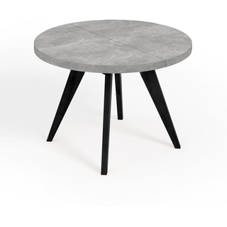 Runder Ausziehbarer Tisch für Esszimmer, LORA, Loft-Stil, Skandinavische, Durchmesser: 100 / 150 cm, Farbe: Helles Atelier / Schwarz