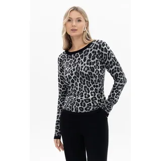 Passioni Rundhalspullover mit Leoprint schwarz 46