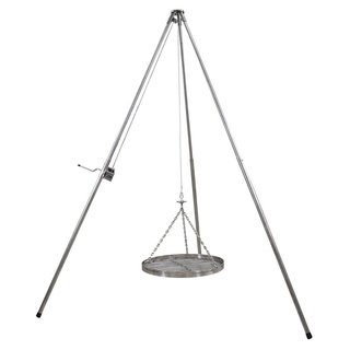Dreibein Schwenkgrill aus Edelstahl mit Grillrost (50 / 60 cm), Seilwirbel, Kurbel und Teleskopfunktion, Durchmesser:60 cm