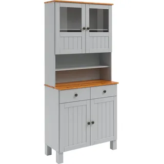 Küchenbuffet HOME AFFAIRE "Alby2", grau (grau, honigfarben), B:85cm H:185cm T:38cm, Massivholz, Schränke, Mit Metallgriffen, Breite 85 cm