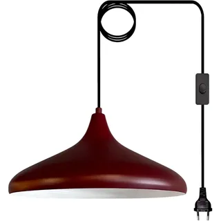 bamyum Champion Pendelleuchte Rot Weinrot mit Stecker 35cm Metall Pendelleuchte mit 450cm Kabel EU Schalter Küchenlampe Leuchtenlampe