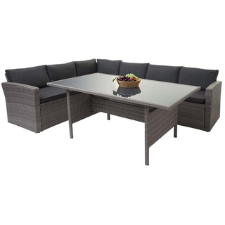 Poly-Rattan-Garnitur MCW-A29, Gartengarnitur Sitzgruppe Lounge-Esstisch-Set Sofa grau, Kissen grau