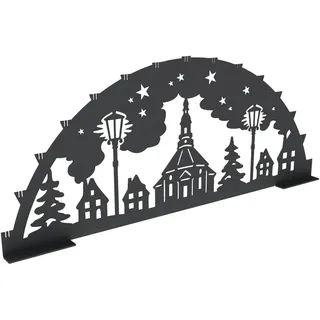 KNOBLOCH Schwibbogen aus Metall Winter-Motiv | XXL für außen | Schwarz | Outdoor | Weihnachtsdeko für Fenster, Garten und Balkon | Weihnachtsbeleuchtung (150 cm, Erzgebirge)