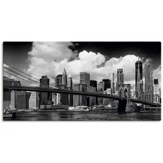 Wandbild ARTLAND "Manhattan Skyline, Brooklyn Bridge" Bilder Gr. B/H: 100 cm x 50 cm, Leinwandbild New York Querformat, 1 St., schwarz Kunstdrucke als Alubild, Outdoorbild, Leinwandbild, Wandaufkleber, versch. Größen
