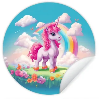 MuchoWow Wandsticker Einhorn - Mädchen - Blumen - Regenbogen - Einhorn (1 St), Wandtattoo Selbstklebend, Wohnzimmer Deko Aufkleber, 30x30 cm bunt 30 cm x 30 cm x 0.1 cm