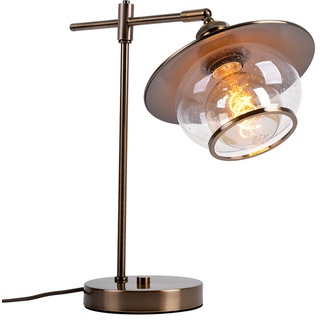 Tischlampe Tischleuchte Schreibtischlampe Wohnzimmerleuchte Leseleuchte, Metall bronzefarben Glasschirm, E27, H 42 cm
