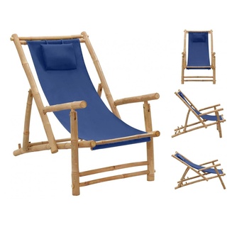 vidaXL Campingstuhl »Liegestuhl Bambus und Canvas Marineblau Campingstuhl Strandstuhl Klappstuhl« blau