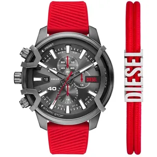 Diesel Herrenset Uhr Chronograph Griffed Edelstahl anthrazit Armband Nylon, DZ4673SET