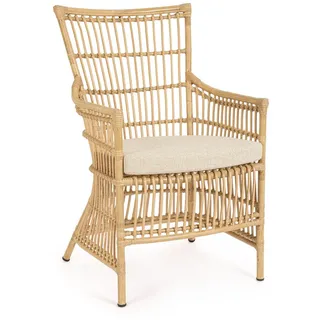 Gartenstuhl Adelma aus Rattan, Aluminiumgestell, skandinavischer Boho Stil, natur, inkl. Kissen