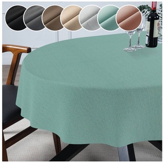 ANRO Tischdecke Premium Stoff-Tischtuch mit Beschichtung Tischwäsche Stoff-Tischdecke, Premium TEFLON und 2-Fache Acryl Beschichtung grün Oval - 140 cm x 220 cm