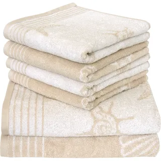 Handtuch Set DYCKHOFF "Seashell" Handtücher (Packung) Gr. (6 St.), beige Handtuch-Sets mit Muschelmuster