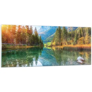 Panorama Bilder auf Glas 100x40cm Glasbild Landschaft Berge Morgendämmerung Groß Wanddeko Bild im Glas Schlafzimmer Küche Wandbilder Dekoration Wohnzimmer Modern Wand Kunstdruck Art GAB100x40-4456