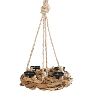 Adventskranz Holz Rund Hängend Kerzenhalter Teak-Holz Weihnachten Landhaus 40cm