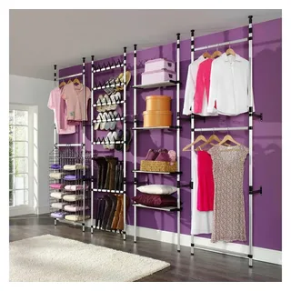 furnicato Teleskopregal Teleskop-Garderobensystem 65-110x28x250-300cm Silber-Schwarz, Höhenverstellbarer Kleiderständer mit 2 Stangen für dein Zimmer silberfarben