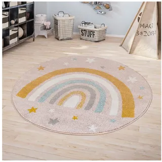 Jimri Kinderteppich DOT ́S Teppiche für Kinderzimmer, Kinderzimmerteppich, Teppich, Rund, Regenbogen rosa Rund | 120 cm x 120 cm