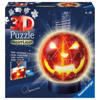 Ravensburger Verlag - Ravensburger 3D Puzzle Kürbiskopf Nachtlicht 11253 - Puzzle-Ball - 72 Teile - für Halloween Fans ab 6 Jahren
