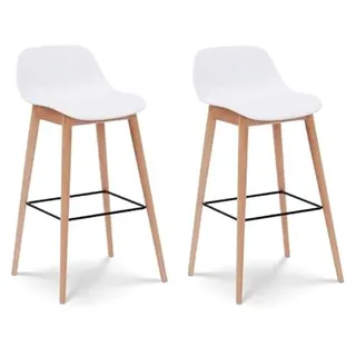 Kosmi - Set bestehend aus 2 weißen Barhockern im skandinavischen Stil mit Beinen aus Naturholz - Höhe 66 cm
