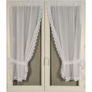 Home Maison Vorhang, Gute Frau, mit Makramee-Rand, Polyester, Weiß, 120 x 65 cm, 1 Paar
