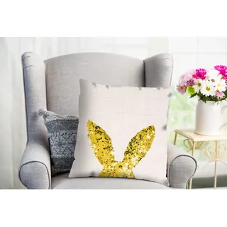 Dekokissen QUEENCE "Benito", gold (goldfarben, bedruckt), B:40cm L:40cm, Polyester, Dekokissen_Sitzkissen_Kissenhüllen, süßer Hase