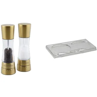Cole & Mason H332017 Derwent Salz und Pfeffer Mühle Set (Gold) / Cole & Mason H306119 Ramsgate Klare Salz und Pfeffer Mühle Tablett | Bundle