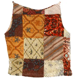 Guru-Shop T-Shirt Boho Patchwork Sommertop, Damentop, ärmellose.. Ethno Style, alternative Bekleidung braun|bunt