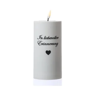 Deluxe Homeart LED-Kerze LED Grabkerze mit Schriftzug Grablicht Trauerkerze Friedhofkerze 15cm (1-tlg) weiß