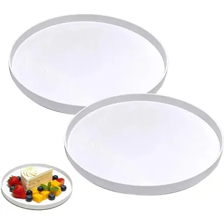 2 Stück Deko Tablett Weiß Rund 30 cm mit 4 Anti Rutsch, Kerzentablett Dekotablett, Deko Weiß Teller Rund, Dekoteller Rund Serviertablett Groß für Partys, Wohnungen, Bars und Tischdekorationen