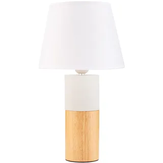 Pauleen 48204 Woody Elegance Tischleuchte max. 20 Watt Holz, Weiß Holz, Stoff E27