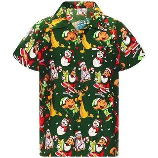 King Kameha Hawaiihemd "Christmas Written Santa" Funky Hawaii-Hemd Kurzarm Front-Tasche grün XS